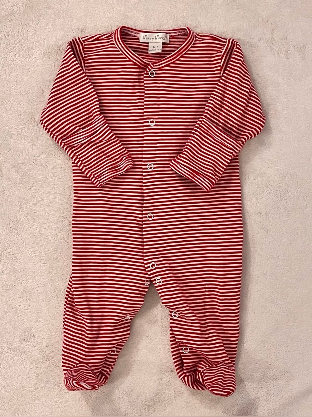 Kissy Kissy Baby Red Striped Footed Pajamas Newborn Pima Cotton